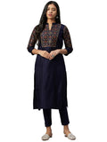 ZIYAA Women's Art Silk Salwar Suit Set (ZIKUPS3139ANDPA- Navy Blue_3XL)