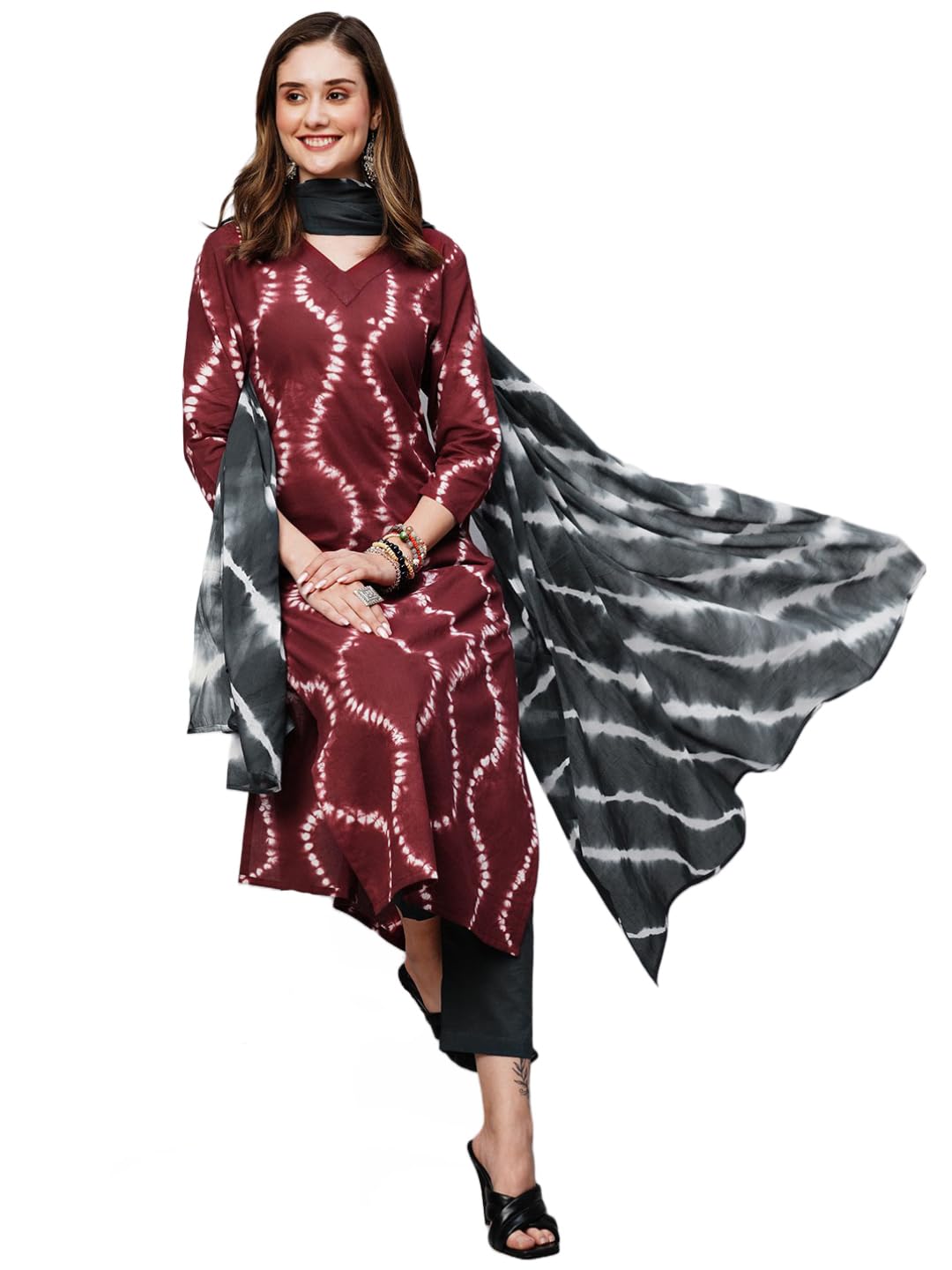 Gosriki Women'S Cotton Blend Straight Printed Kurta With Pant & Dupatta (Mithila Maroon-Gs_Xl_Maroon_X-Large),Maroon,,B0C7W5DL68