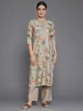 Libas Women'S Silk Blend Printed Regular Fit Kurta Set (35430_Grey_2Xl)