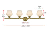Living District Gene Industrial Mid-Century Modern 4 Light Entryway And Bathroom Wall Sconce In Brass And Frosted White Glass