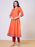 Gosriki Women'S Rayon Viscose Anarkali Printed Kurta With Pant (Karidos Orange-Vks02-Gs_M_Orange_Medium),Orange,,B0DTK866ZN