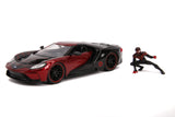 Jada Toys Marvel 1:24 2017 Ford GT Diecast Car with 2.75 Miles Morales SpiderMan Figure, Toys for Kids and Adults Black and R