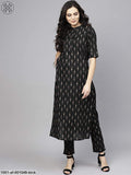 Gosriki Women'S Black & White Printed Kurta With Trousers,Black,2,B08QDB4DTW