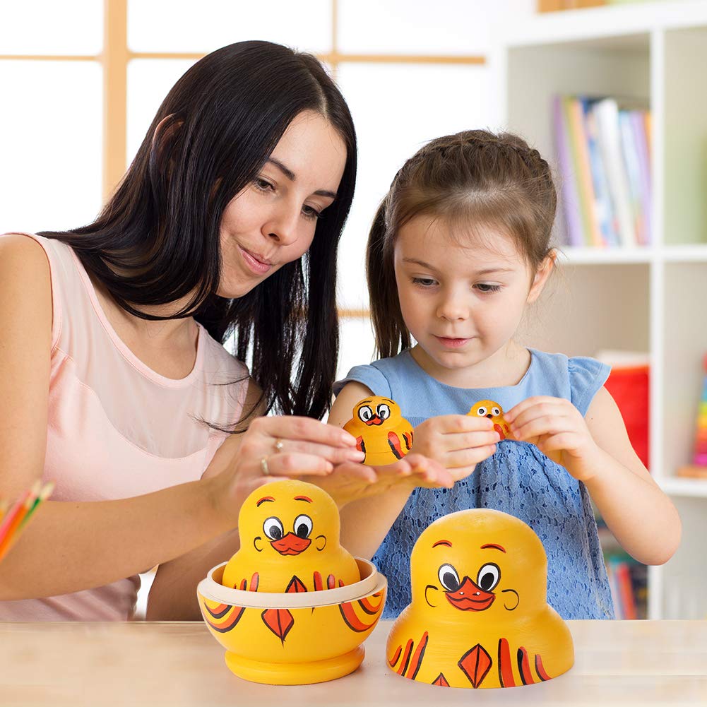 10 Pcs Wooden Yellow Duck Handmade Russian Nesting Dolls Toys, Cute Lovely Animal Matryoshka Stacking Dolls Home Decor, Educatio