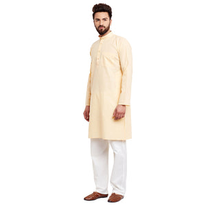 Sojanya (Since 1958 Men'S Yellowcotton Linen Kurta Pyjama