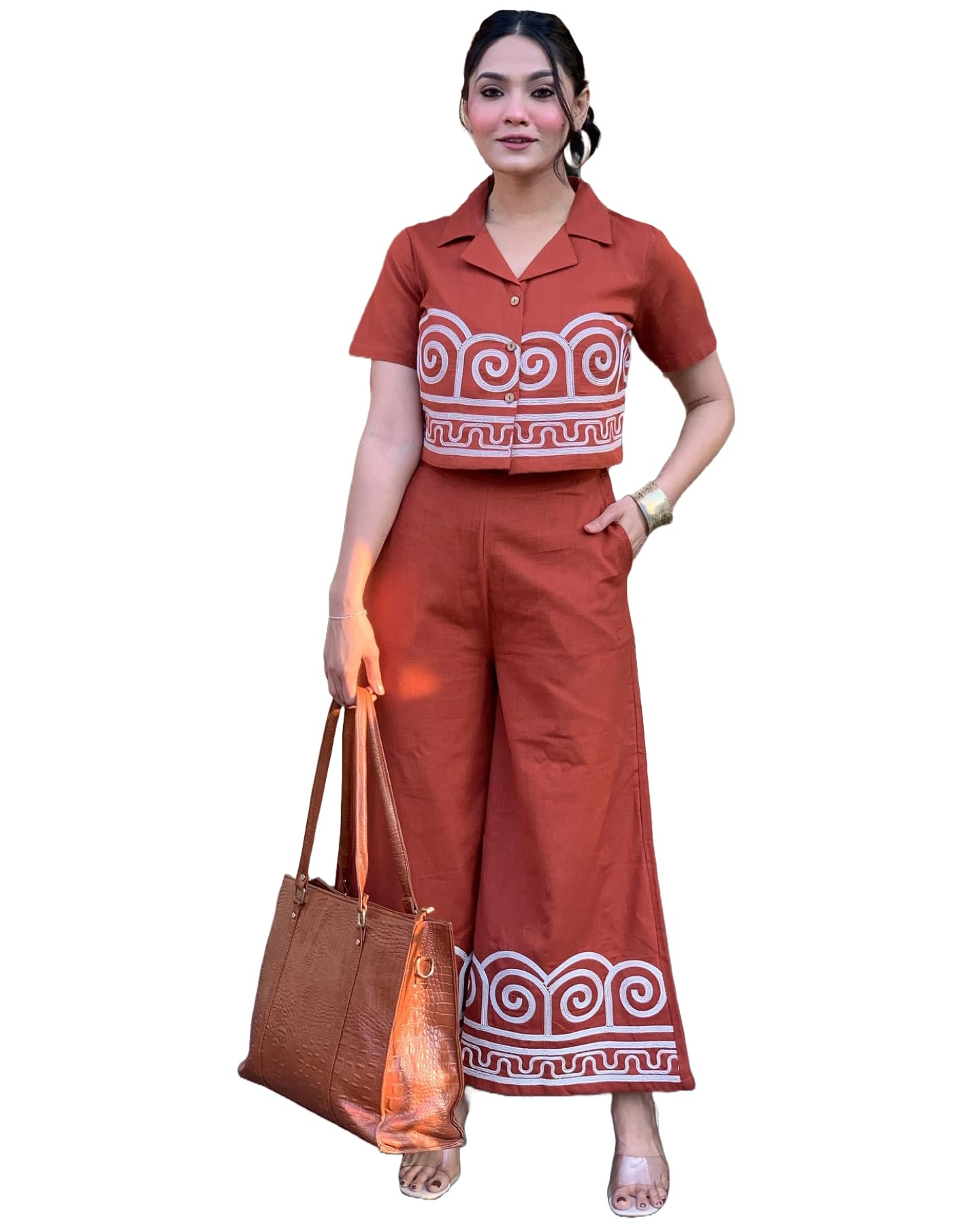 Anni Designer Women'S Rayon Viscose Straight Printed Kurta With Palazzo (Simla Rust_Xxl_Rust_Xx-Large),Rust,2XL