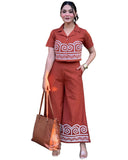 Anni Designer Women'S Rayon Viscose Straight Printed Kurta With Palazzo (Simla Rust_M_Rust_Medium),Rust,M