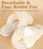 Ankis Women White Fuzzy Fluffy Slippers Soft cozy Plush Memory Foam Slipper Open Toe Bedroom comfy cross Band for Womens