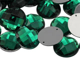 Allstarco 16mm Green Emerald CH18 Flat Back Sew On Round Beads Acrylic Rhinestones Sewing Plastic Gems with Holes for Jewelry, C