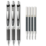 Pentel EnerGel Deluxe RTX Liquid Gel Ink Pen Set Kit, Pack of 3 with 4 Refills (Black 0.7mm)