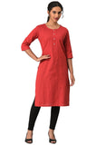 Aurelia Women's Red Solid Cotton Blend Regular Kurta