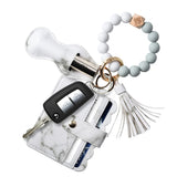 Kesocoray Women Wristlet Bracelet Keychain Wallet,Silicone Wooden Beaded Bangle Key Ring Tassel Key Chain With Lipstick Holder F