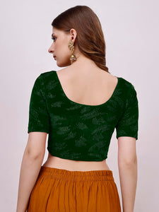 Vihu Fashion Women'S Readymade Hosiery Velvet Lycra Stretchable Round Neck Half Sleeve Blouse Fancy Green Color Lycra Stretchable Blouse For Women Readymade Saree Blouse Green L