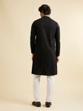 Manyavar Kurta Set For Men, Full Sleeves Mandarin Collar Ethnic Kurta Set For Engagement, Wedding, Party Solid (Black, L)
