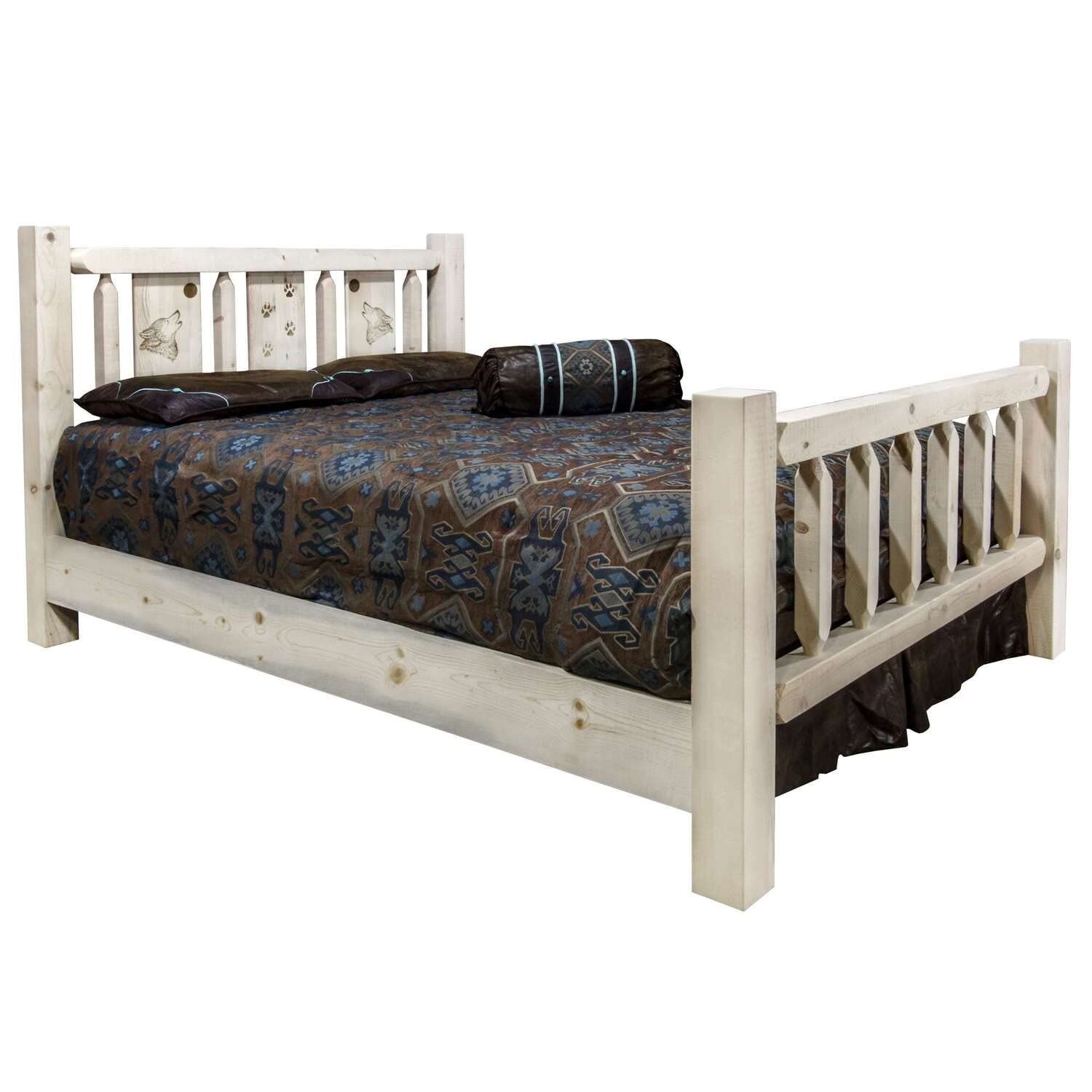 Montana Woodworks Wolf Design Laser Engraved Bed (King: 94 In. L X 80 In. W X 47 In. H (199 Lbs.))