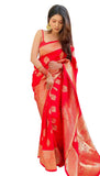 Shiv Textiles Womens Banarasi Silk Saree With Unstitched Blouse (Red)
