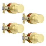 Leydebong 4 Pack Stainless Steel Passage Door Knob,Gold - Keyless Non-Locking Hallway/Closet Lock, Adjustable 60-70mm Backset fo