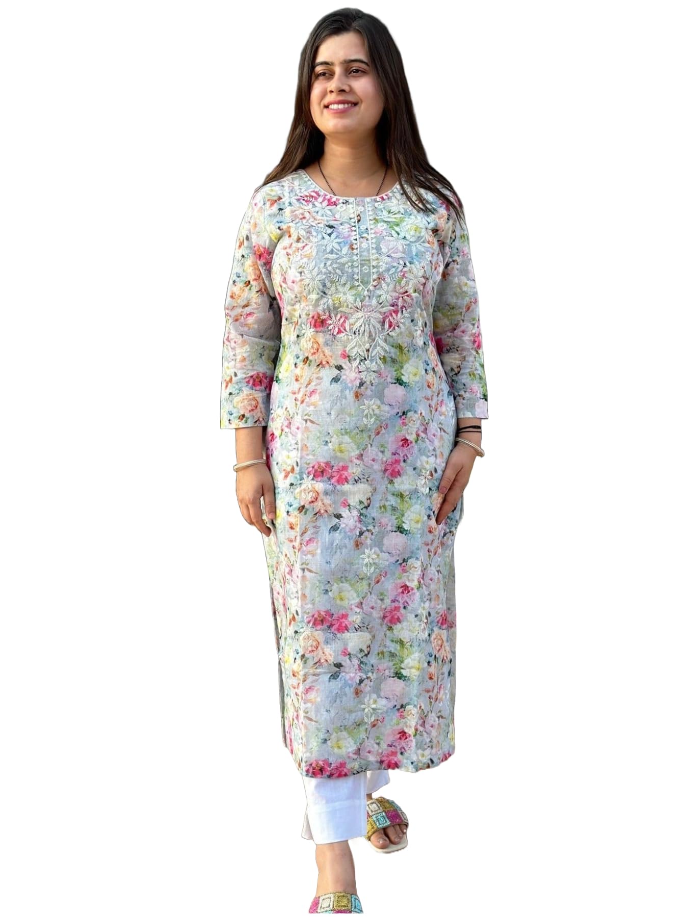 Gosriki Women'S Cotton Blend Straight Printed Kurta (Raagavi Grey-Gs_Xl_Grey_X-Large),Grey,,B0D7J2HPK5