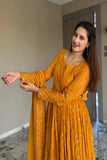 Women Floral Print Anarkali Kurta With Pant And Dupatta (Medium) (Xl Ligth Pink) (M Yellow),Yellow,M,Georgette,Anarkali,
