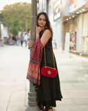 Anni Designer Women'S Rayon Viscose Solid A-Line Kurta With Palazzo & Dupatta (Umika Black_Xl_Black_X-Large),Black,XL,Rayon Viscose,A-Line,