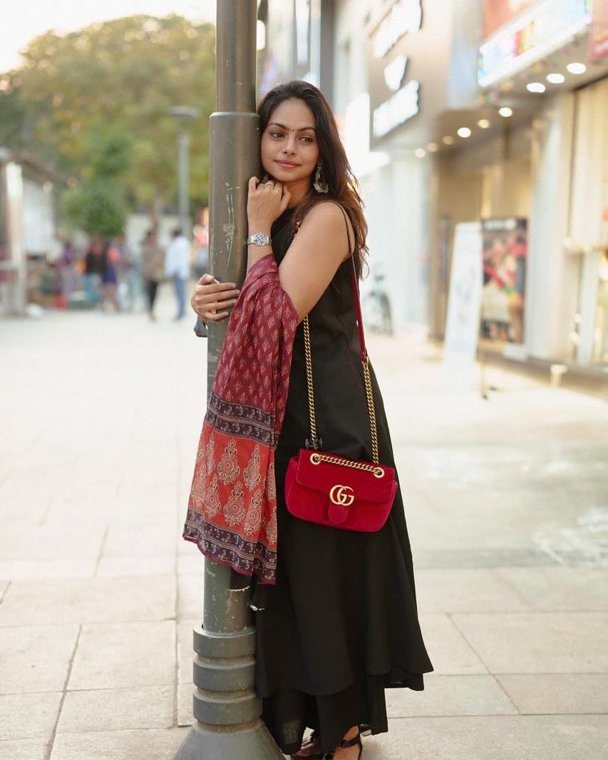 Anni Designer Women'S Rayon Viscose Solid A-Line Kurta With Palazzo & Dupatta (Umika Black_S_Black_Small),Black,S,Rayon Viscose,A-Line,