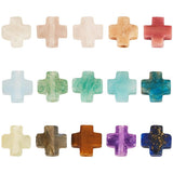 FASHEWELRY 15Pcs 15 Styles Mini Cross Gemstone Beads Bulk Assorted Tiny Pocket Easter Crosses Crucifix Colorful Natural Stone Cr