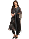 Anni Designer Women'S Georgette Straight Printed Kurta With Pant & Dupatta (Pivis Black-Nwg_Xl_Black_X-Large),Black,XL
