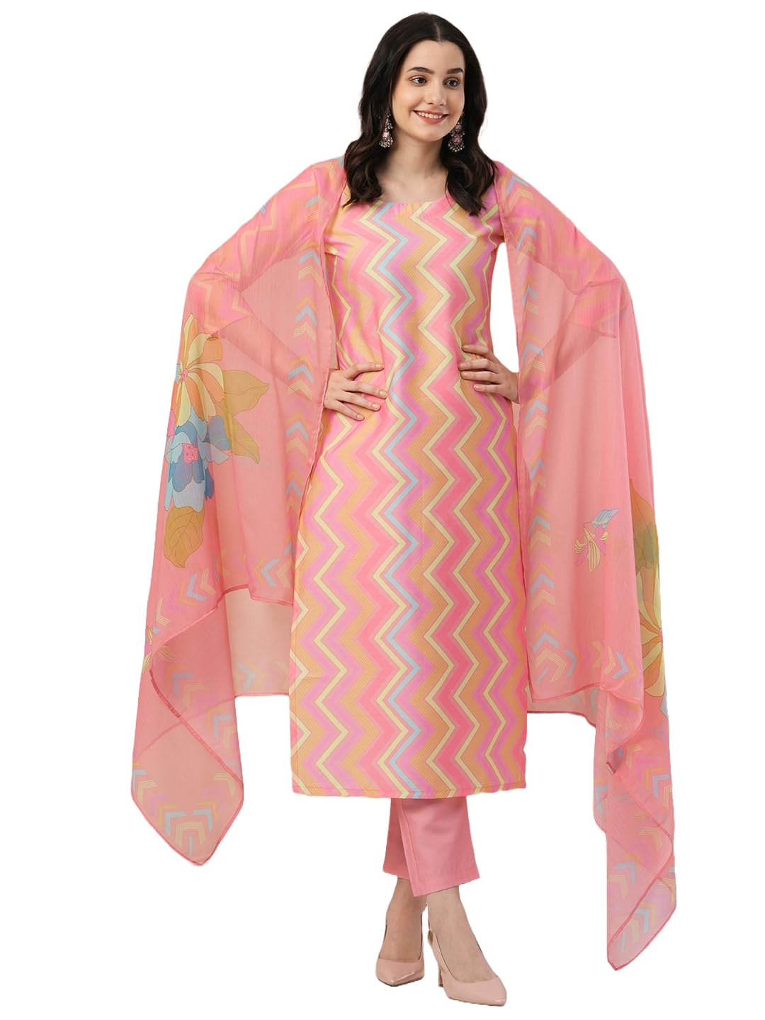 Anni Designer Women'S Rayon Blend Straight Printed Kurta With Pant & Dupatta (Zaggu Pink-Nw_Xl_Pink_X-Large),Pink,XL,,,