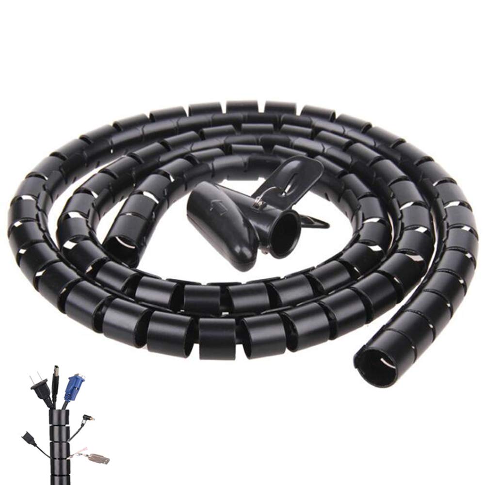Black Spiral Winding Cable Management Pipe Wire Wrap Line Coiled Tube, Flexible Cord Covered Protective Bundler Sleeve Hose for 