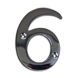 RCH Hardware 2276CP075 | Solid Brass 3 Tall House Number 6, Polished Chrome Shiny Silver Matching Screws Included