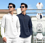 Royalscout Combo Of Men'S Solid Cotton Blend Full Sleeve Straight Kurta Shirt (Pack Of 2) White-Navy White-Navy L
