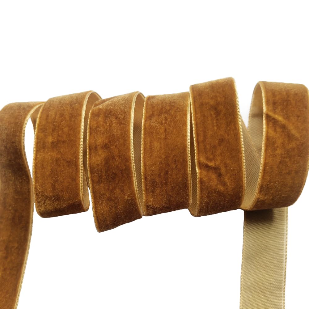 5 Yards 1(25mm) Velvet Ribbon for Wedding Christmas Gift Box Wrapping Bow Making Bouquet Wrap DIY Craft Decor (Brown, 1x5Yds