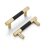 Dazzleeta 10 Pack Cabinet Handles Gold and Black 3 Inch Brass Drawer Pulls Round Bar Cabinet Pulls with Knurled Pattern Kitchen 