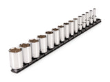 TEKTON 3/8 Inch Drive Semi-Deep 6-Point Socket Set with Rail, 15-Piece (1/4-1 in.) | SHD91121