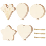 Tmflexe 30Pcs Balloon Shape Unfinished Wooden Ornaments DIY Craft Paintable Blank Cutouts Hanging Wood Slices for Canival Kids B