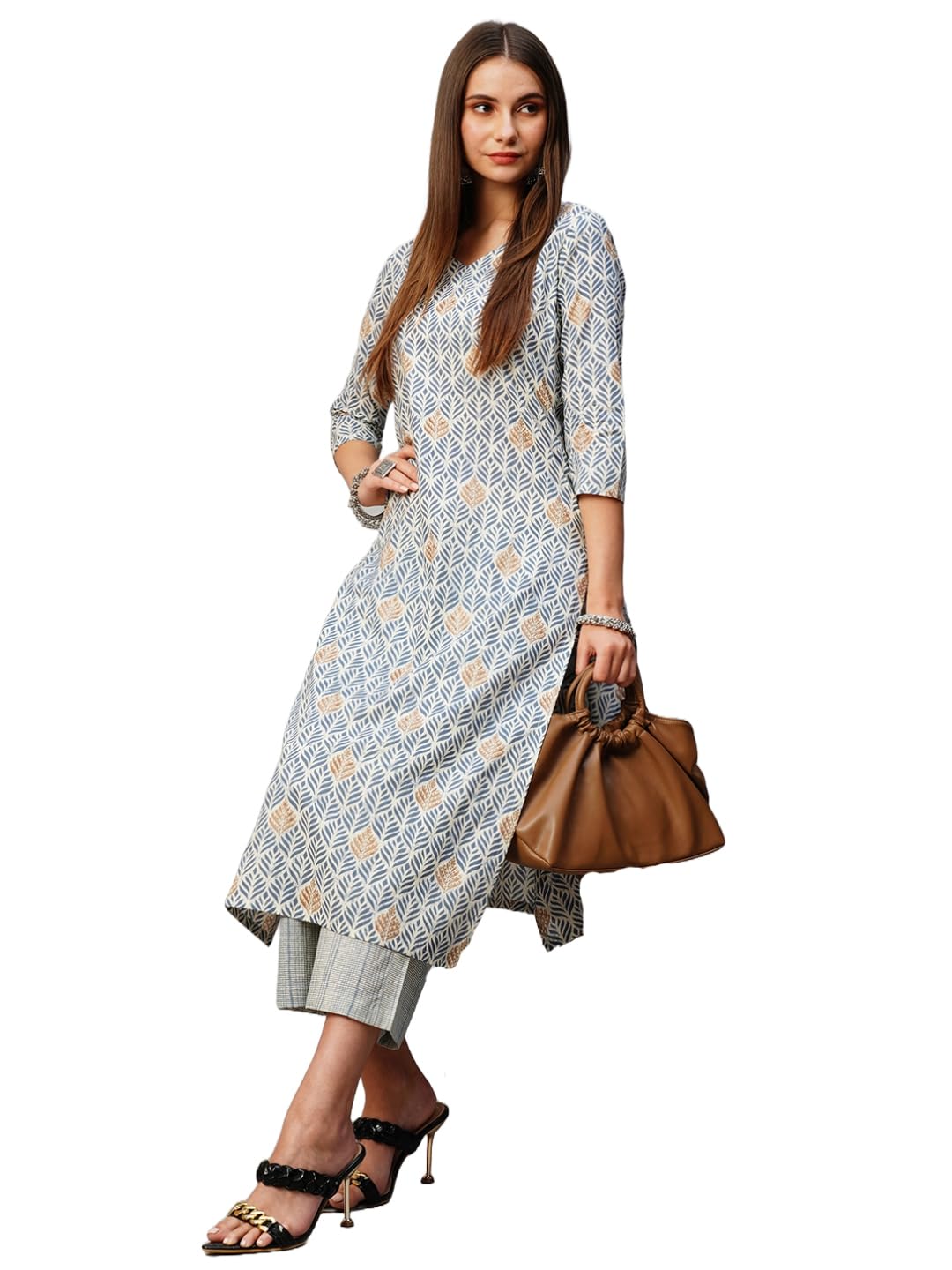 Gosriki Women'S Cotton Blend Straight Printed Kurta With Pant (Pat 11 Blue-Gs_S_Blue_Small),Blue,,B0CM9JRHGY