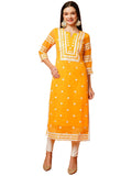 Anni Designer Women'S Cotton Blend Straight Chikankari Embroidered Kurta (Stho-Mustard_Xxl_Mustard_Xx-Large),Mustard,2XL