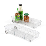 Jukkre Roller Shelf Refrigerator Drawer Organizer with Dividers, Clear Plastic Storage Container with Wheels, Thick Plastic Uten