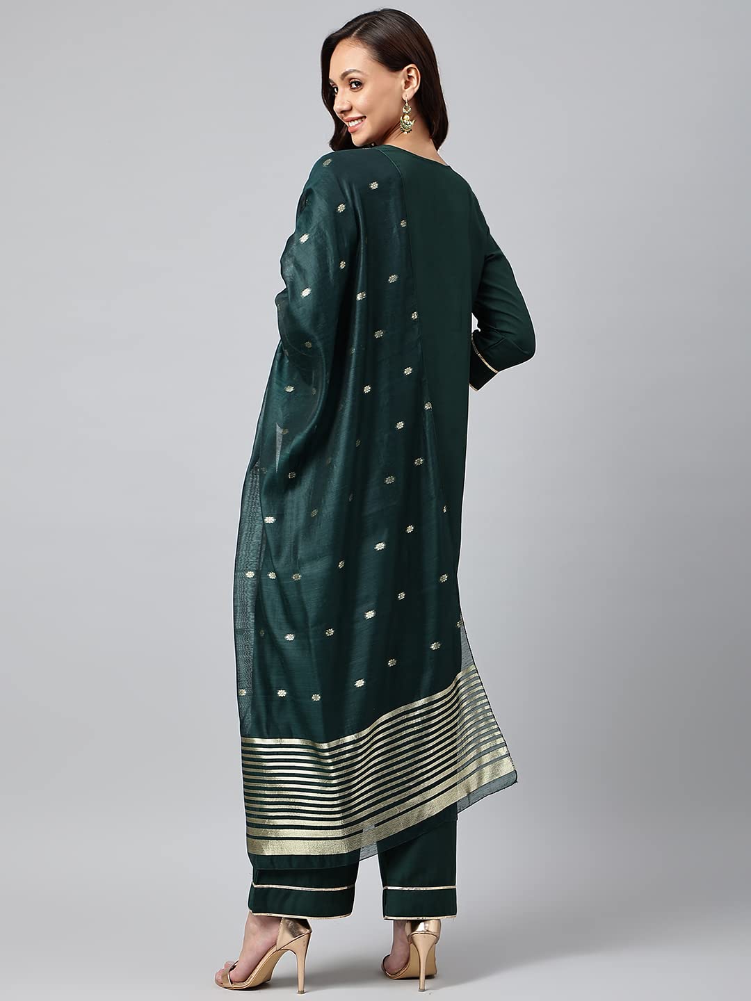 Gosriki Women'S Cotton Blend Straight Solid Kurta With Palazzo & Dupatta (Vtm Green_S-Go_Green_Small),Green,,B0B68T3RLD