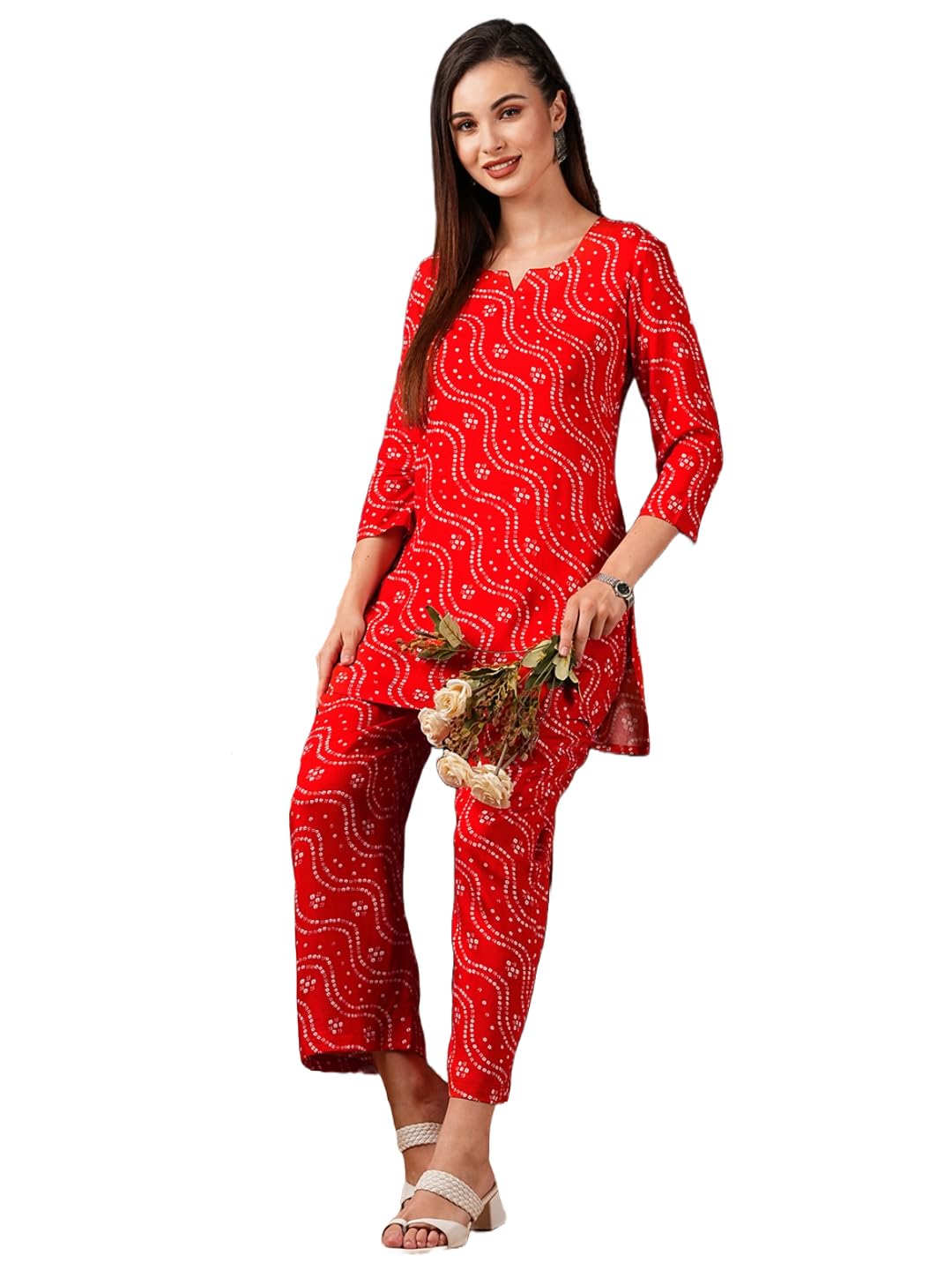 Gosriki Women'S Rayon Blend Bandhej Printed Ethnic Co-Ord Set (Nesta Red-Nl-Gs_Xxl_Red_Xx-Large),Red,2,B0D4ZFH5NJ