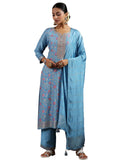 Libas Womens Woven Design Silk Blend Straight Kurta With Palazzos And Dupatta
