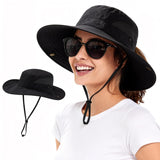 Luxeeva Black Upf80+ Sun Hat For Women & Men, Ponytail Friendly Bucket Hat | Foldable Beach Hat For Outdoor, Stylish Unisex Summ