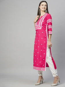 Anni Designer Women'S Cotton Blend Chikankari Embroidered Straight Kurta (Stho-Pink_Xxl_Pink_Xx-Large),Pink,2XL,Cotton Blend,Regular,Kurta