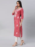 Anni Designer Women'S Cotton Blend Printed Straight Chikankari Embroidered Kurta (Toshi Pink_S_Pink_Small),Pink,S,Cotton Blend,Regular,