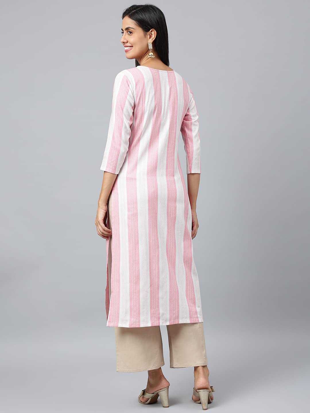 Anni Designer Women'S Cotton Blend Straight Printed Kurta (Ashwini Pink_Xl_Pink_X-Large),Pink,XL,Cotton Blend,Straight,kurta