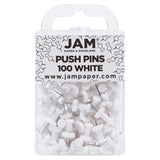JAM PAPER Colorful Push Pins White PushPins 100/Pack
