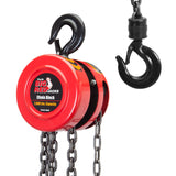 BIG RED Hand Chain Hoist 1 Ton 2000 Lbs Capacity 8ft/2.5m Torin Manual Chain Fall with 2 Heavy Duty Hooks, for Warehouse Automot