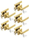 Tinewa 5 Pack Brushed Gold Entry Door Levers with Lock and Key, Satin Brass Keyed Alike Lockset Combo Pack, Entrance Door Handle
