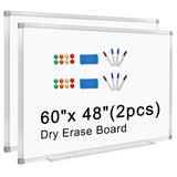 H-Qprobd 5 x 4 Dry Erase Board for Wall 60 x 48 (2 Pack) Magnetic Presentation Whiteboard with Long Pen Tray, Wall-Mounted Whi