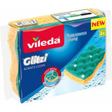 Vileda Glitzi Always Clean 2 Sponges, Yellow/Green